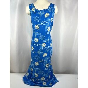 Jane Ashley Vintage Women's Blue Floral & Fish Lagenlook Dress Resort Size Large